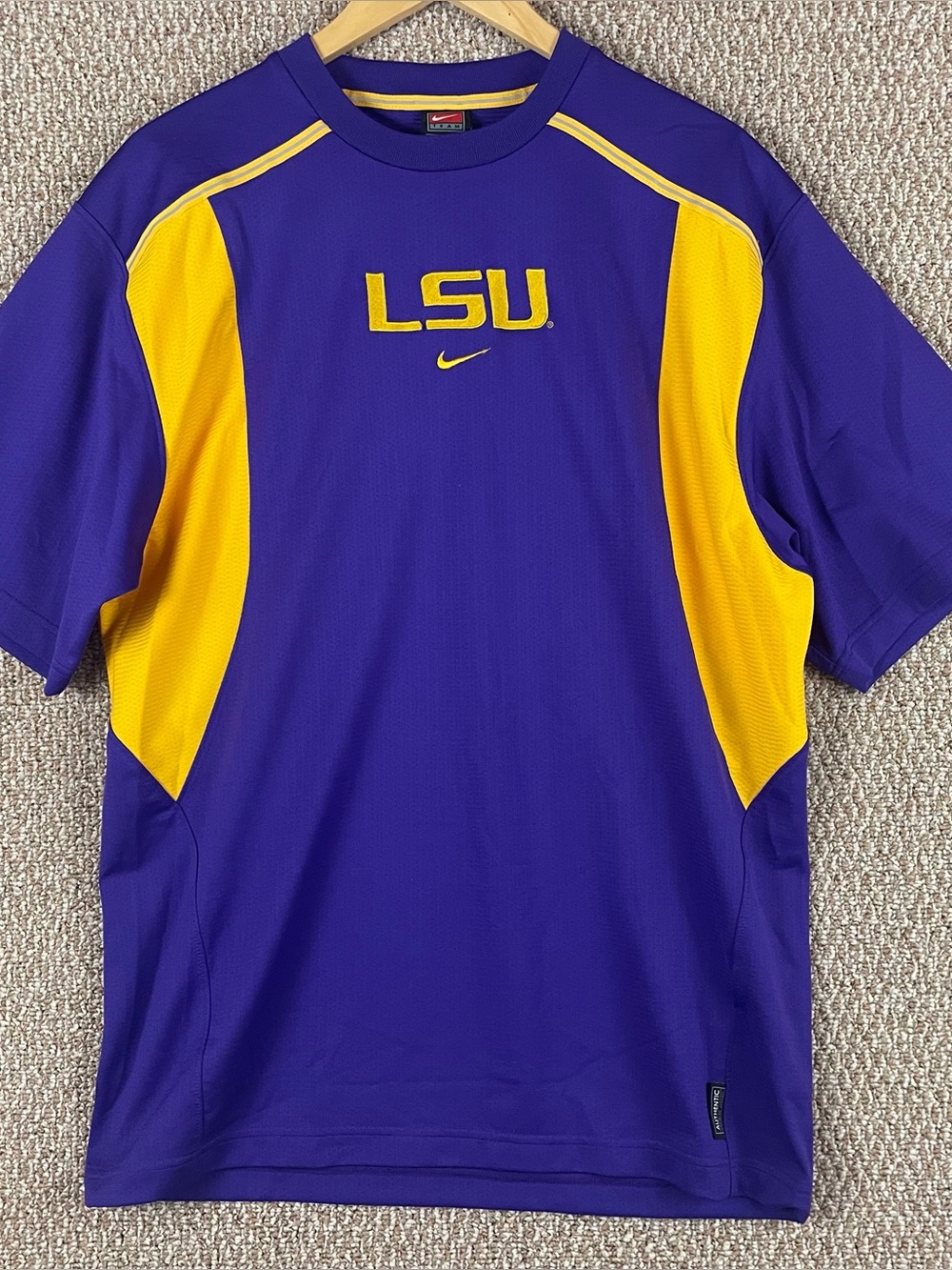 LSU Nike Shirt Fits M/L Purple Gold Dri Fit Center Check Swoosh Training F250